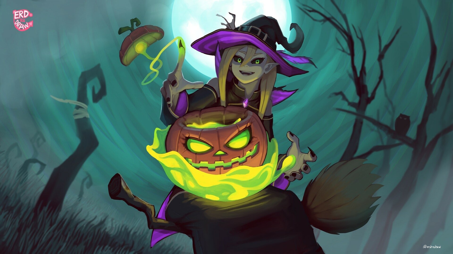 Witch on Halloween by erdredraw