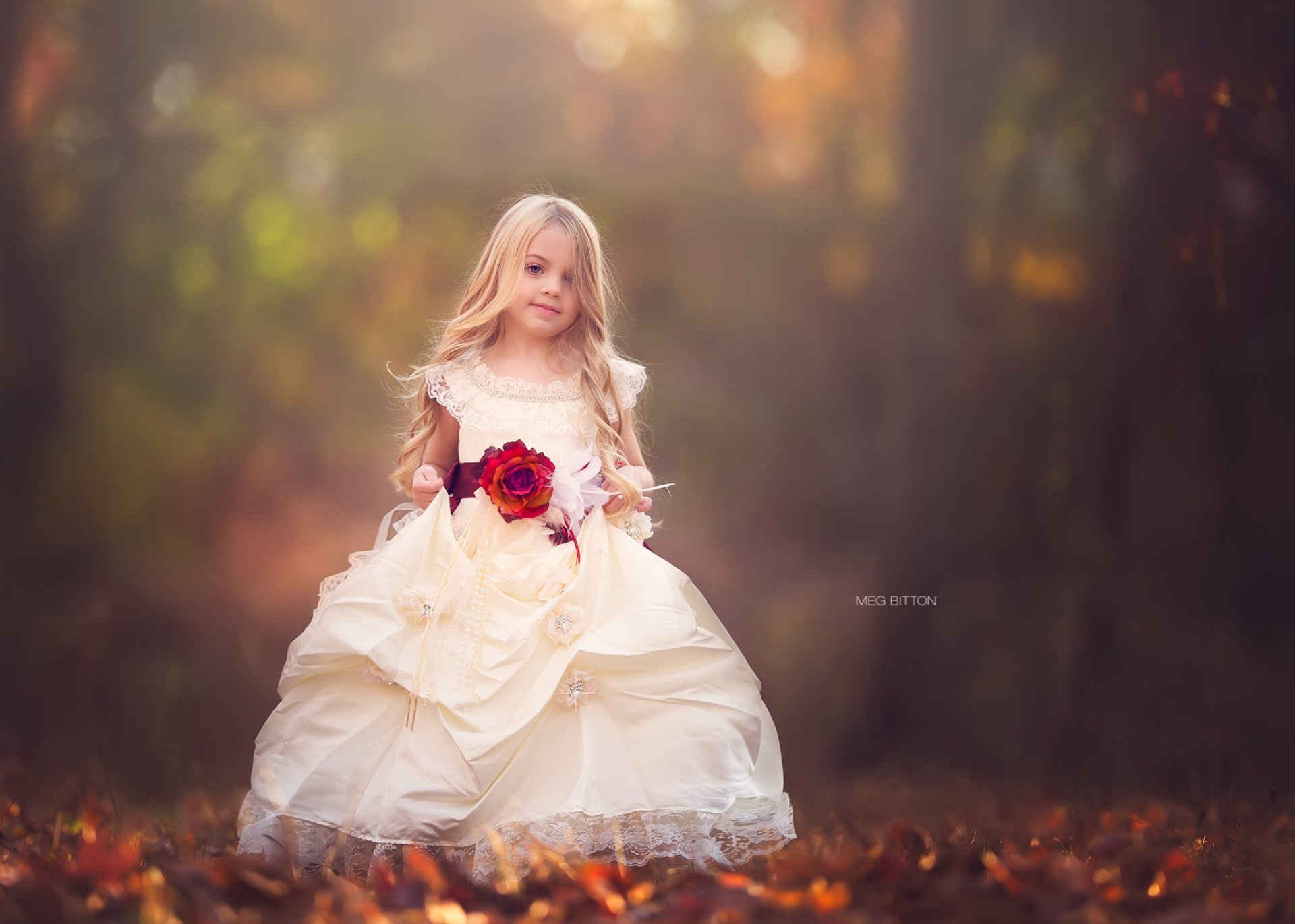 Cute Little Girl with Rose by Meg Bitton