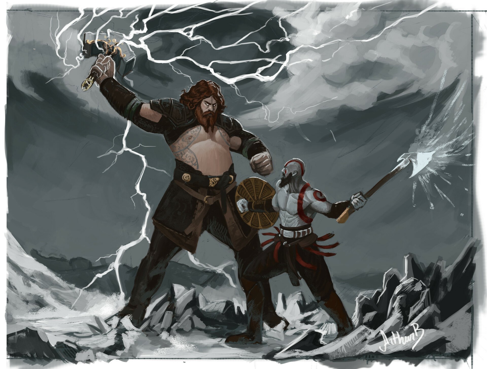 Thor versus Kratos by Arthur Barros