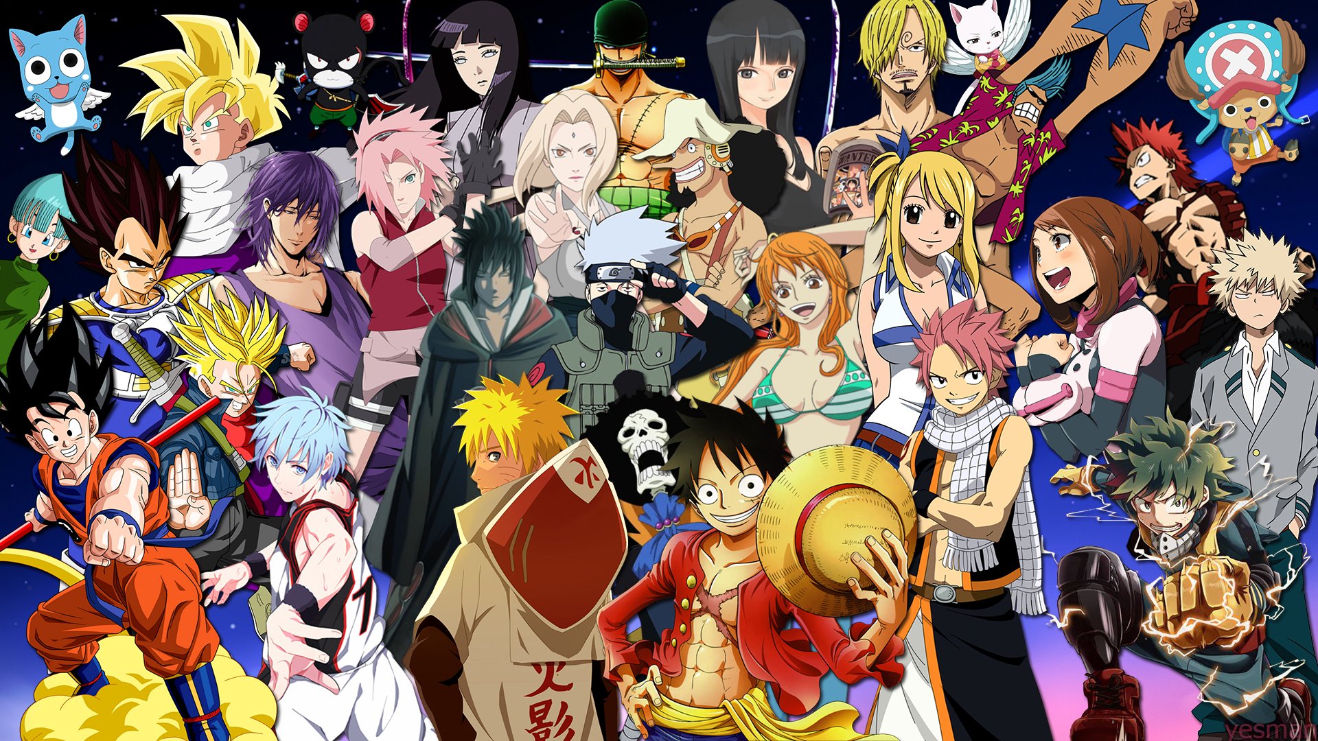 Wallpaper Anime / Naruto, One Piece, Fairy Tail, My Hero Academia, Kurukos Basket, Dragon Ball Z. by yesmanGaming